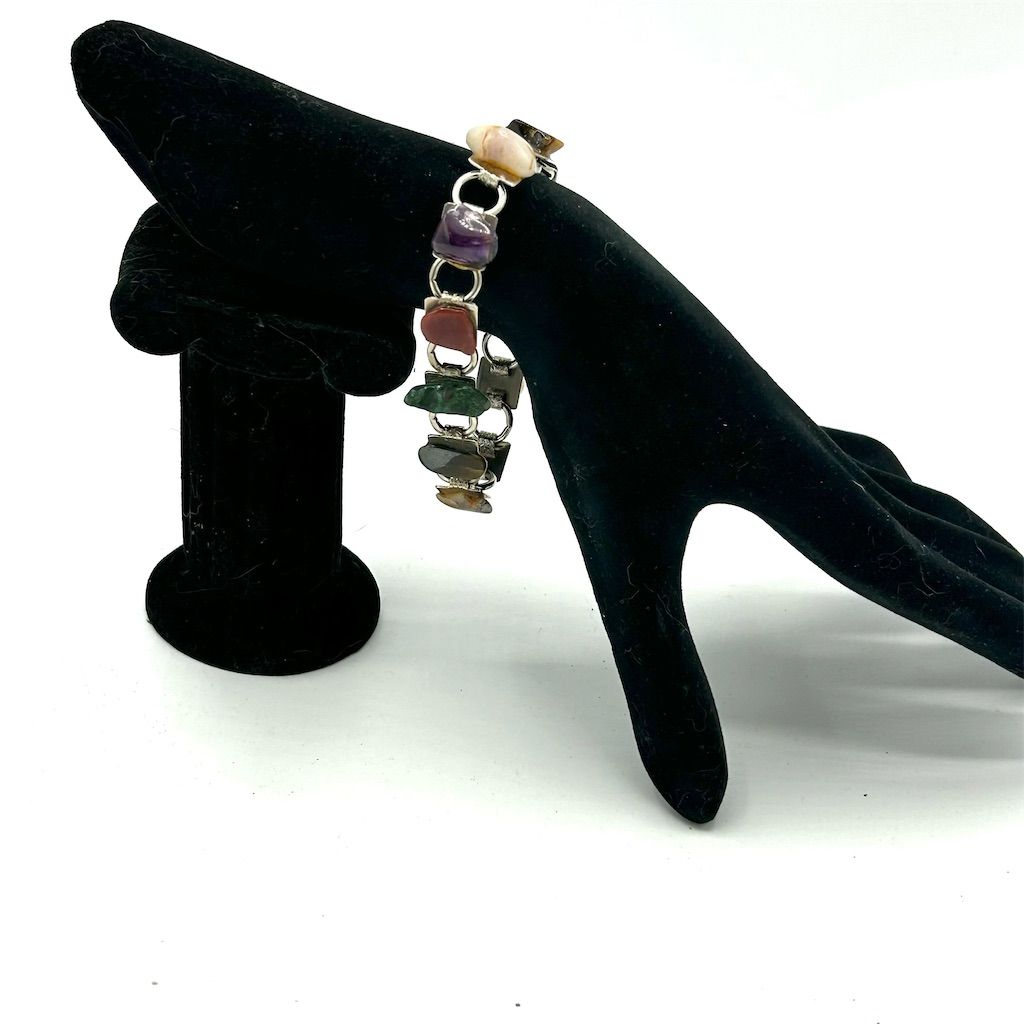 Vintage Multistone Chain Bracelet Women's Jewelry In Silver